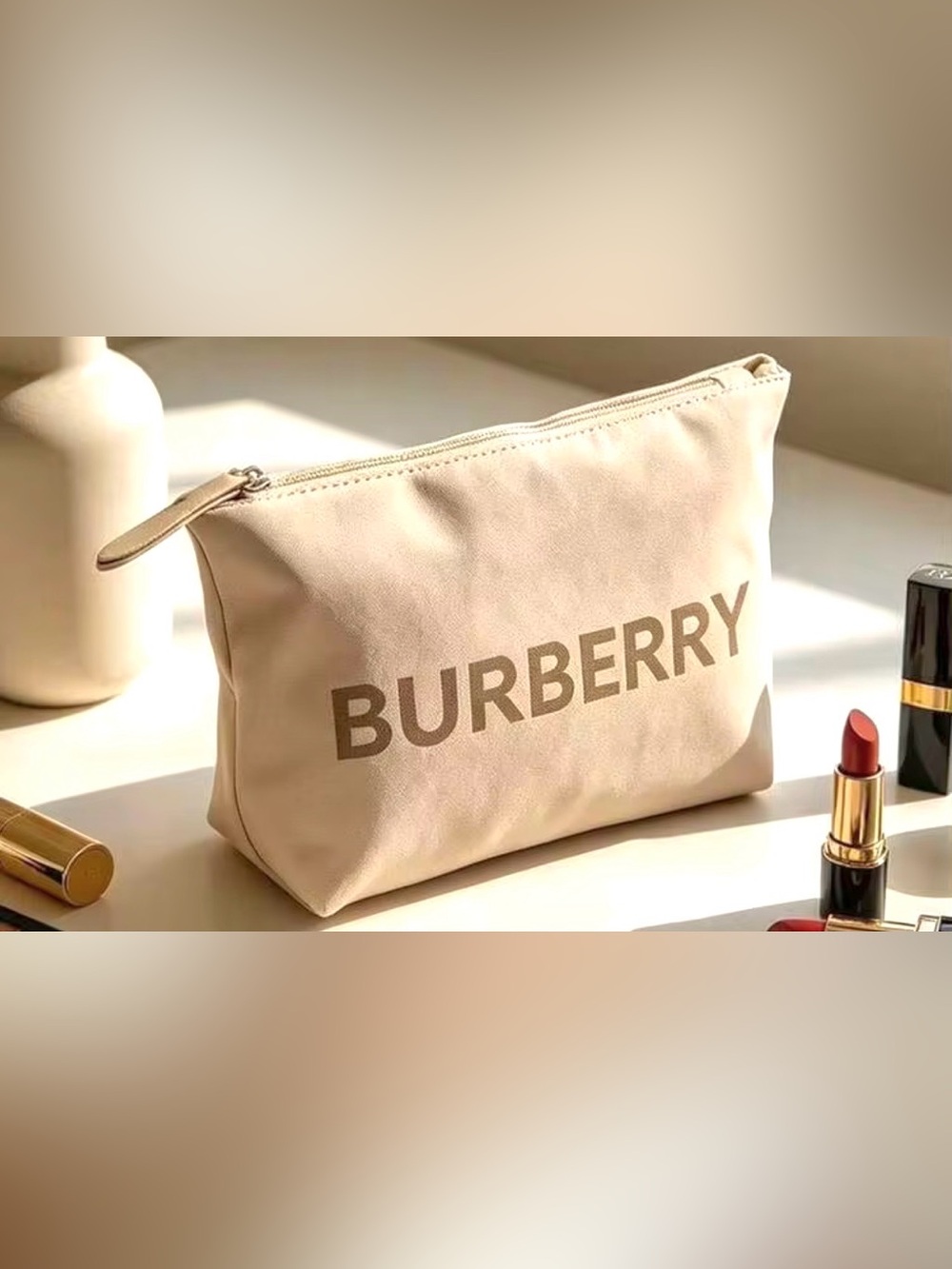 Burberry Tan Cosmetic Pouch with BURBERRY Block Logo, GWP, Unisex - Picture 2 of 6